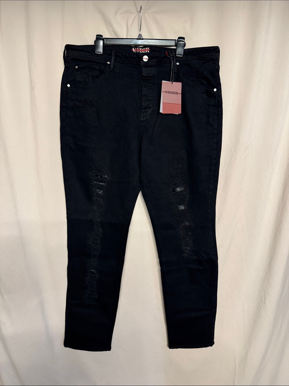 NWT VAYDER Johannes Destructed Slim Jeans, Size 40 X 32, Color Black